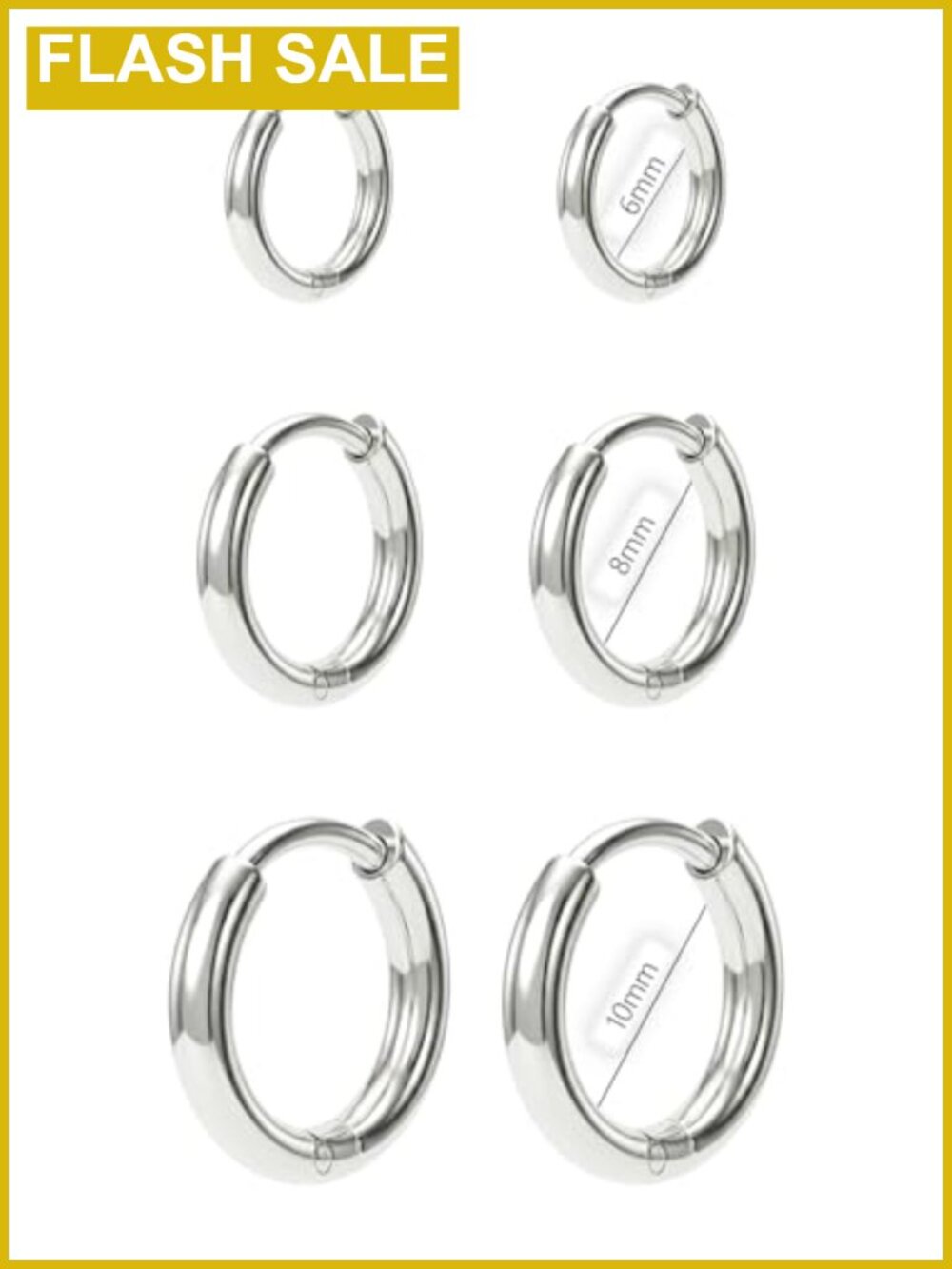 Surgical Steel Huggie Hoop Earrings Set 6mm 8mm 10mm for Cartilage Helix Tragus